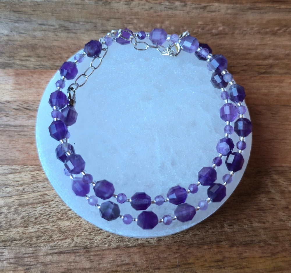 Amethyst Energy Prism Double Wrap Bracelet / Necklace