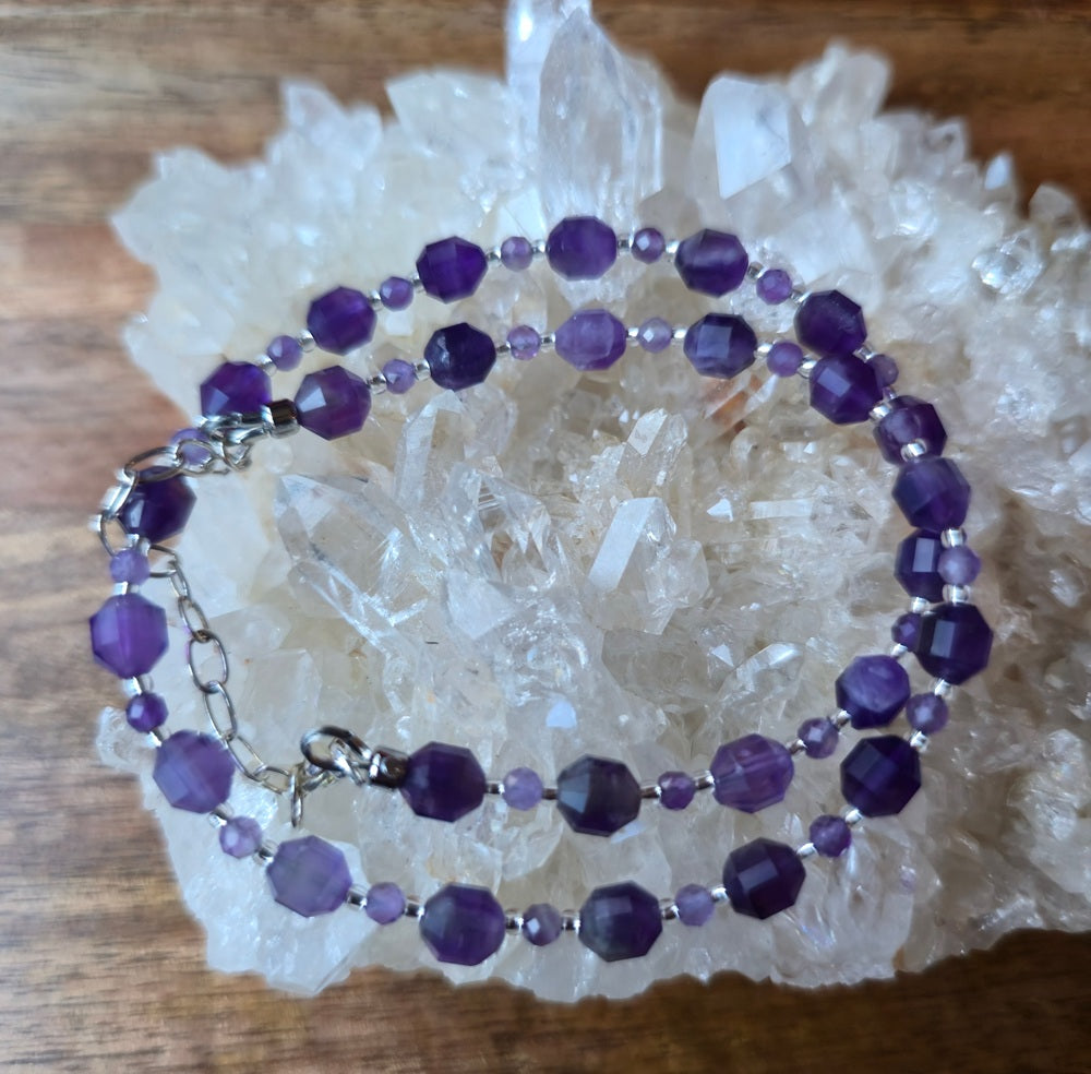 Amethyst Energy Prism Double Wrap Bracelet / Necklace