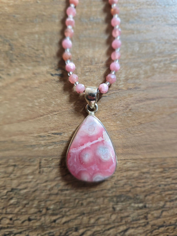 Rhodochrosite Pendant and Chain: Selfless Love and Compassion