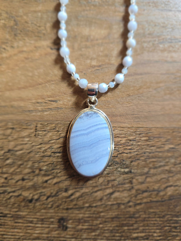 Blue Lace Agate Pendant and Chain: Freedom of Expression and Deep Peace