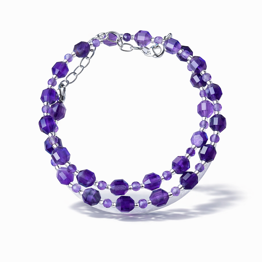 Amethyst Energy Prism Double Wrap Bracelet / Necklace